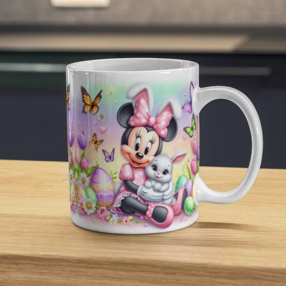 Cana personalizata, Minnie Mouse de Paste, Ceramica, Alb, 350 ml