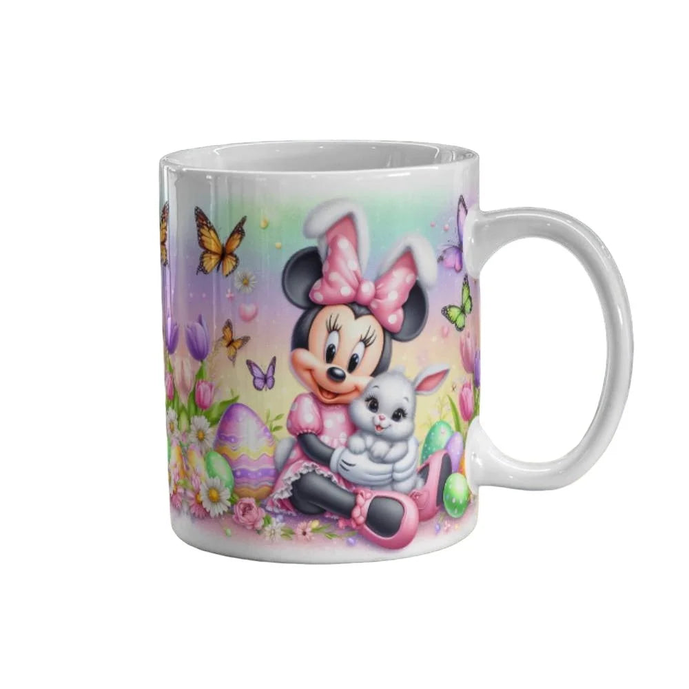 Cana personalizata, Minnie Mouse de Paste, Ceramica, Alb, 350 ml