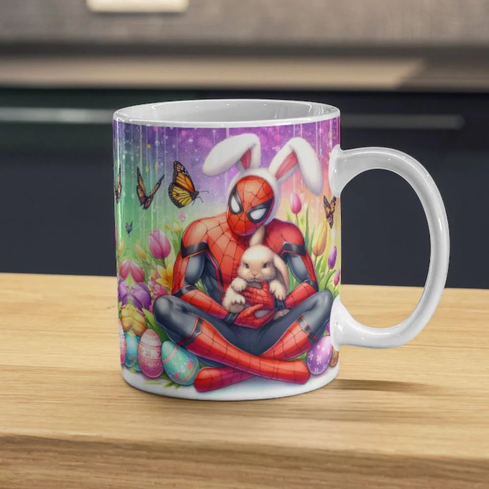 Cana personalizata, Spider Man de Paste, Ceramica, Alb, 350 ml