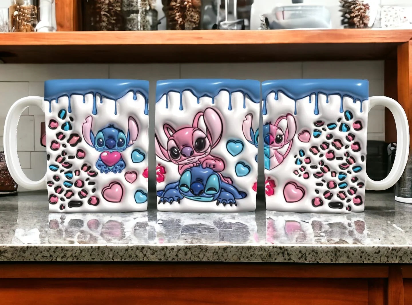 Cana personalizată, Forever love Stitch and Angel, Ceramica, Alb, 350 ml