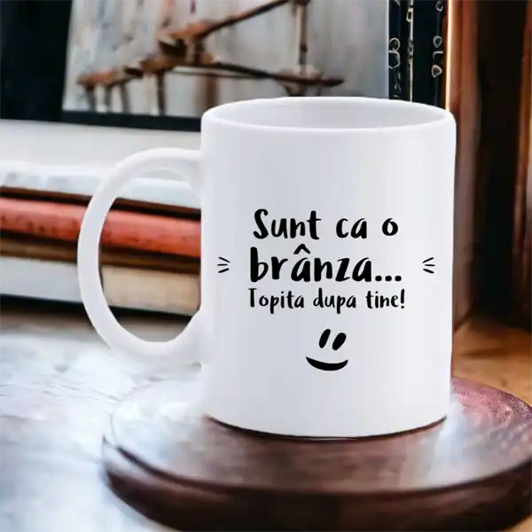 Cana personalizata, Sunt ca o branza..., Ceramica, Alb, 350 ml