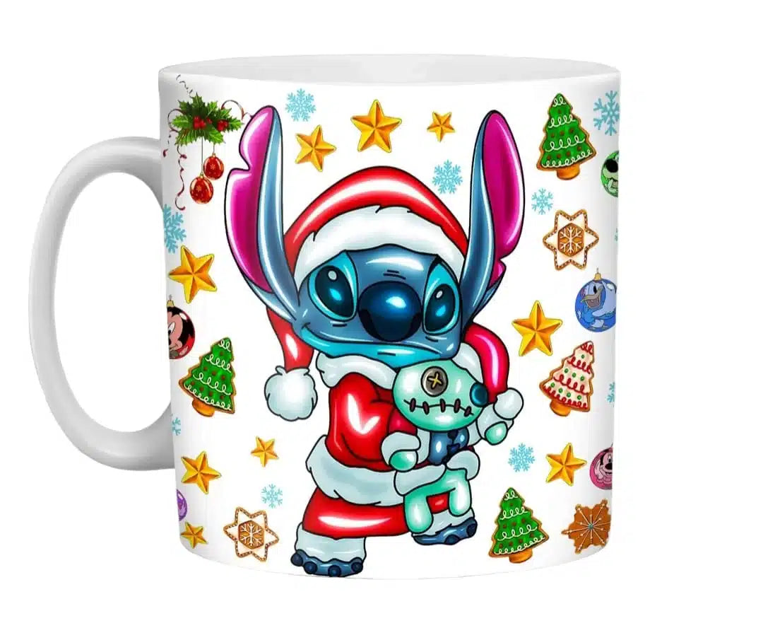 Cana personalizata, Stitch de Craciun Model 2, Ceramica, Alb, 350 ml