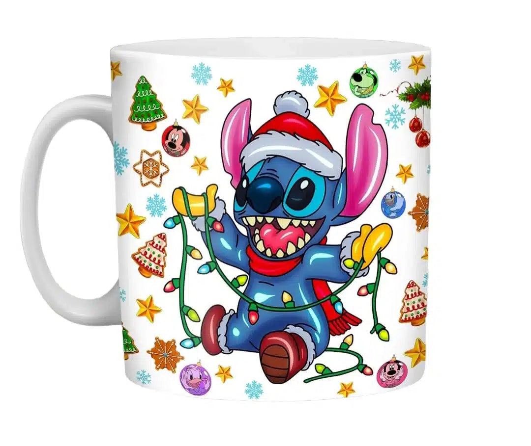 Cana personalizata, Stitch de Craciun Model 3, Ceramica, Alb, 350 ml