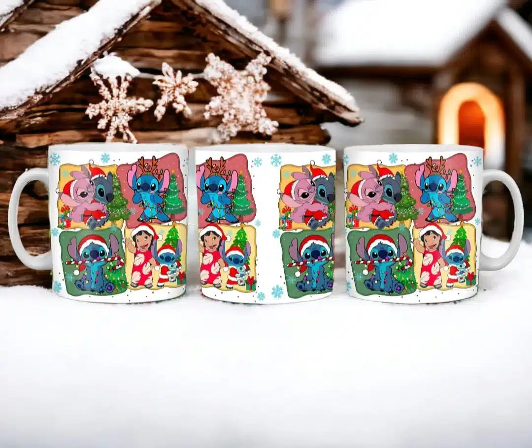 Cana personalizata, Stitch de Craciun Model 4, Ceramica, Alb, 350 ml