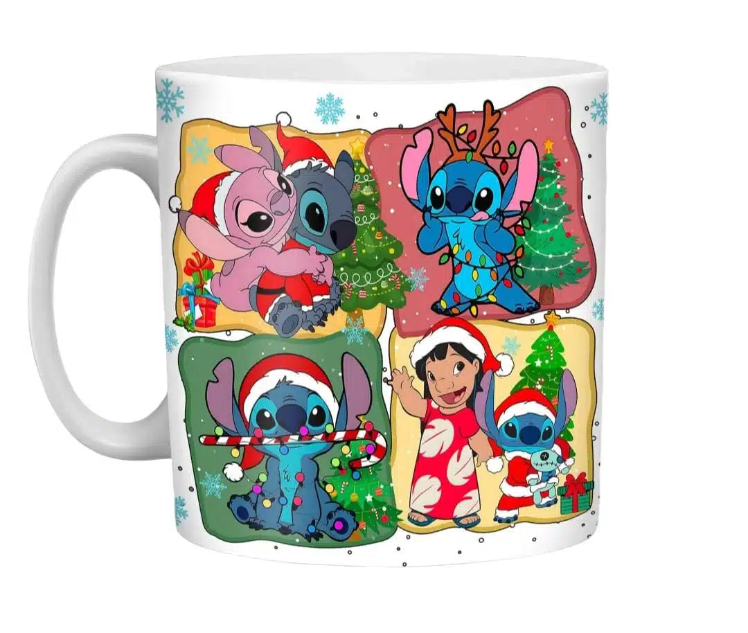 Cana personalizata, Stitch de Craciun Model 4, Ceramica, Alb, 350 ml