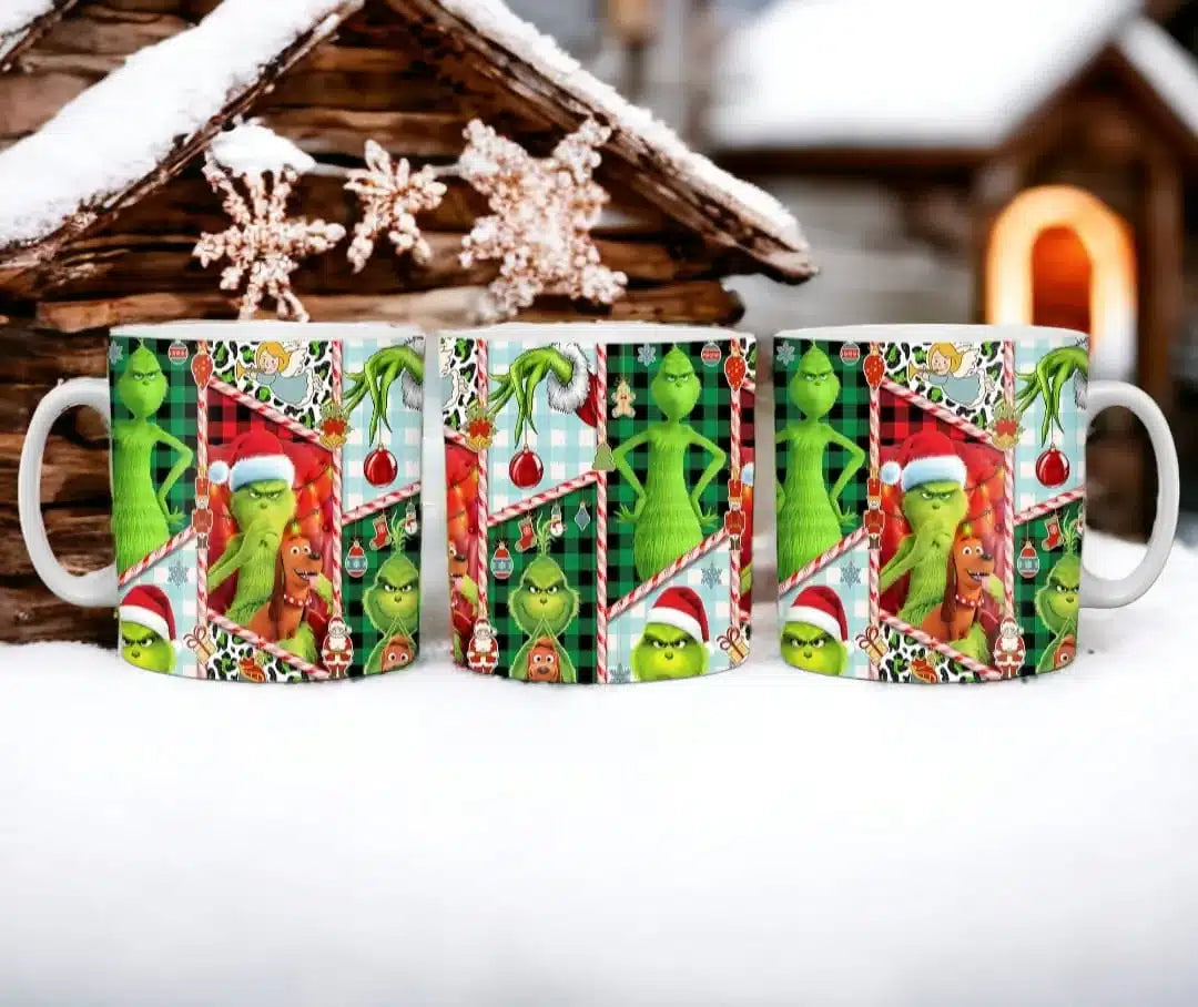 Cana personalizata, Grinch de Craciun Model 14, Ceramica, Alb, 350 ml