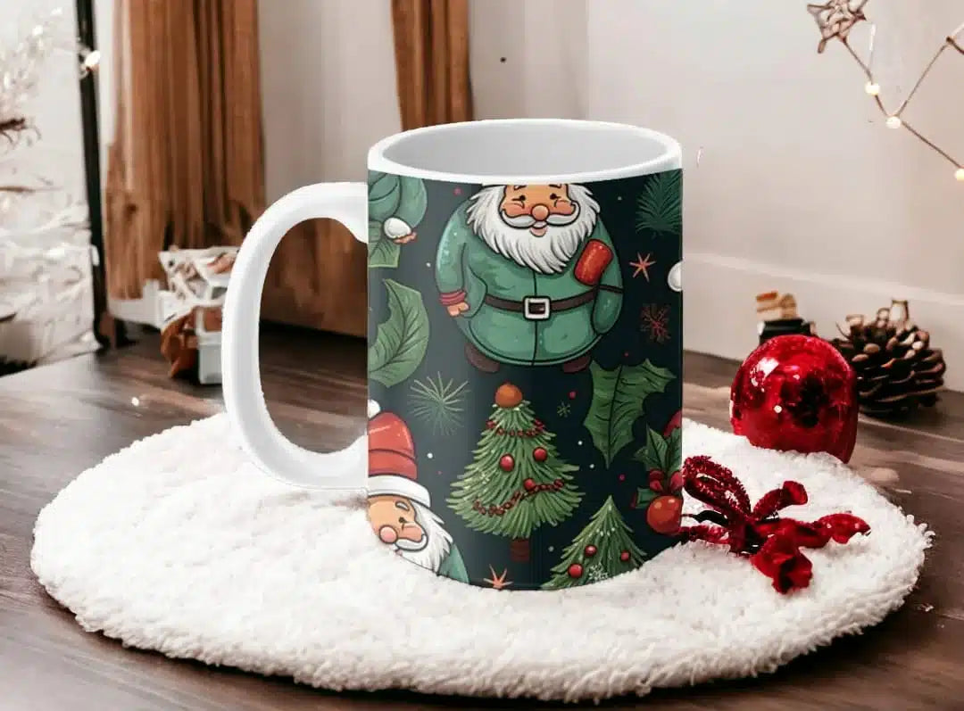 Cana personalizata, Mos Craciun Model 13, Ceramica, Alb, 350 ml