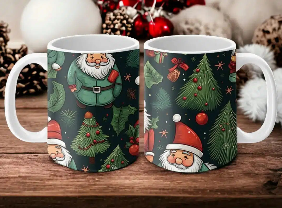 Cana personalizata, Mos Craciun Model 13, Ceramica, Alb, 350 ml