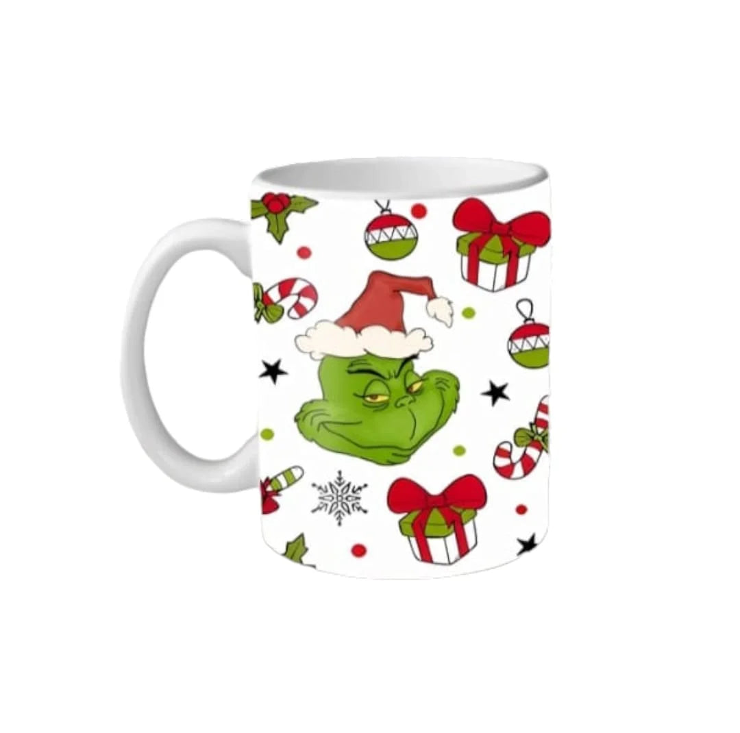 Cana personalizata, Grinch de Craciun Model 17, Ceramica, Alb, 350 ml