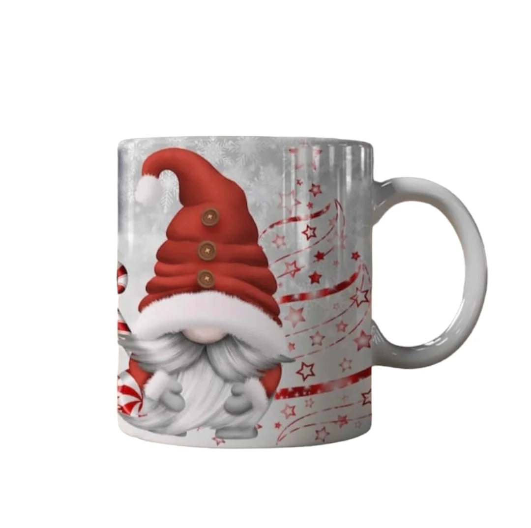 Cana personalizata, Gnom de Craciun Model 2, Ceramica, Alb, 350 ml