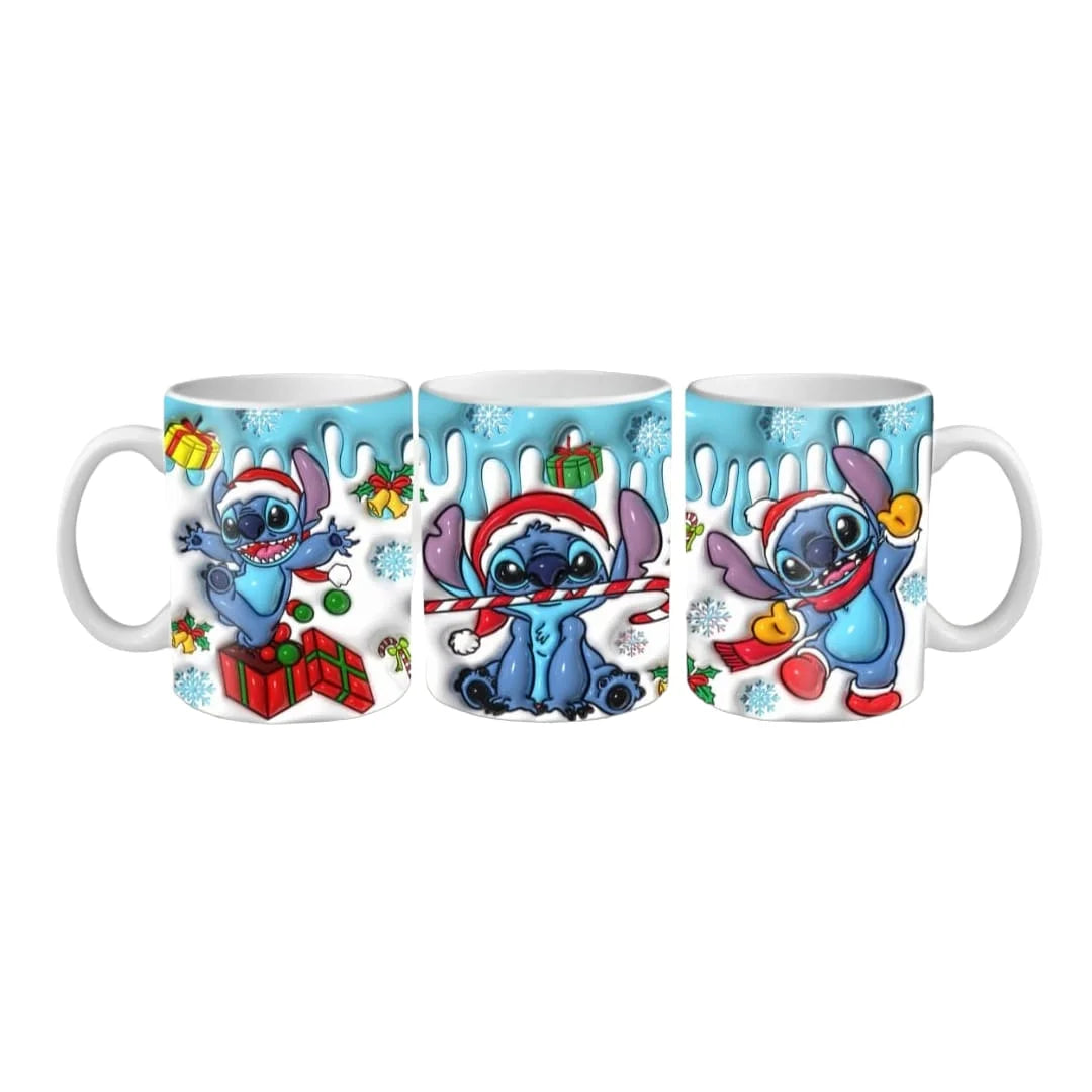 Cana personalizata, Stitch de Craciun Model 4, Ceramica, Alb, 350 ml