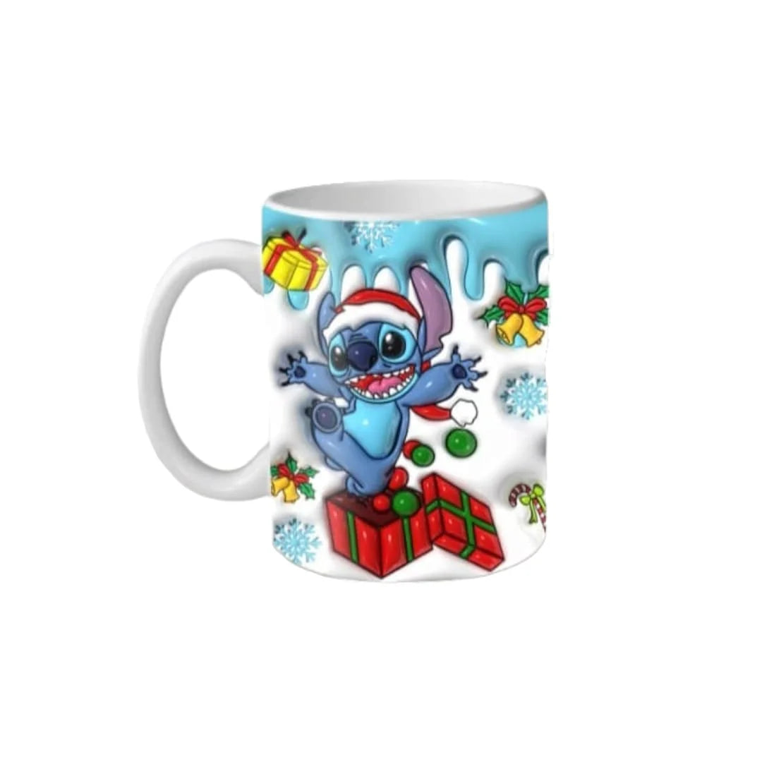 Cana personalizata, Stitch de Craciun Model 4, Ceramica, Alb, 350 ml