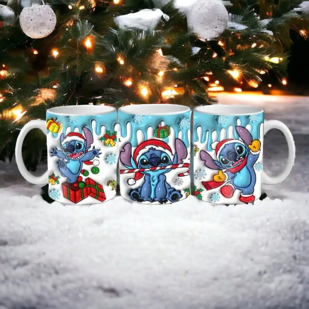 Cana personalizata, Stitch de Craciun Model 4, Ceramica, Alb, 350 ml