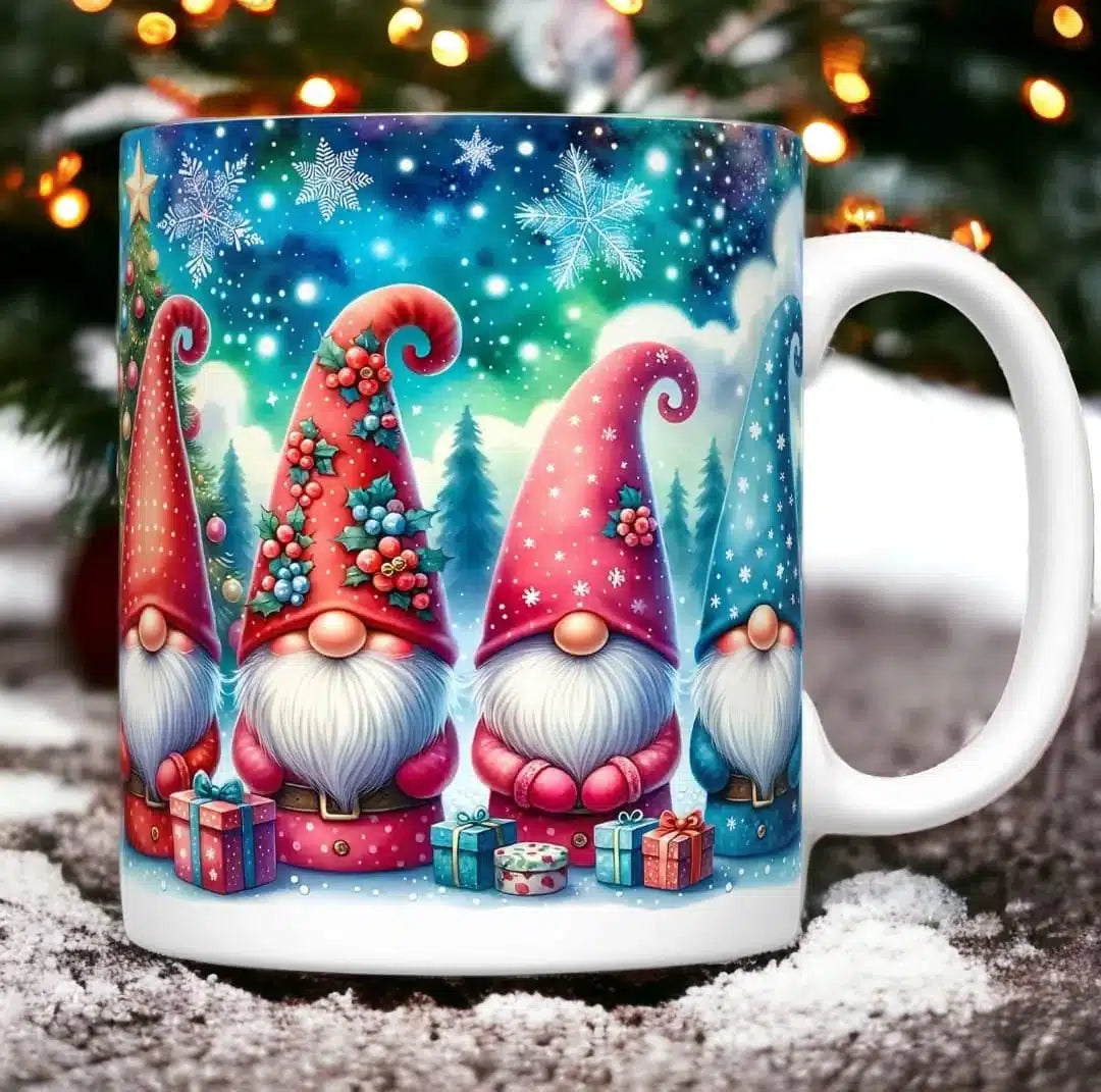 Cana personalizata, Gnom de Craciun Model 3, Ceramica, Alb, 350 ml