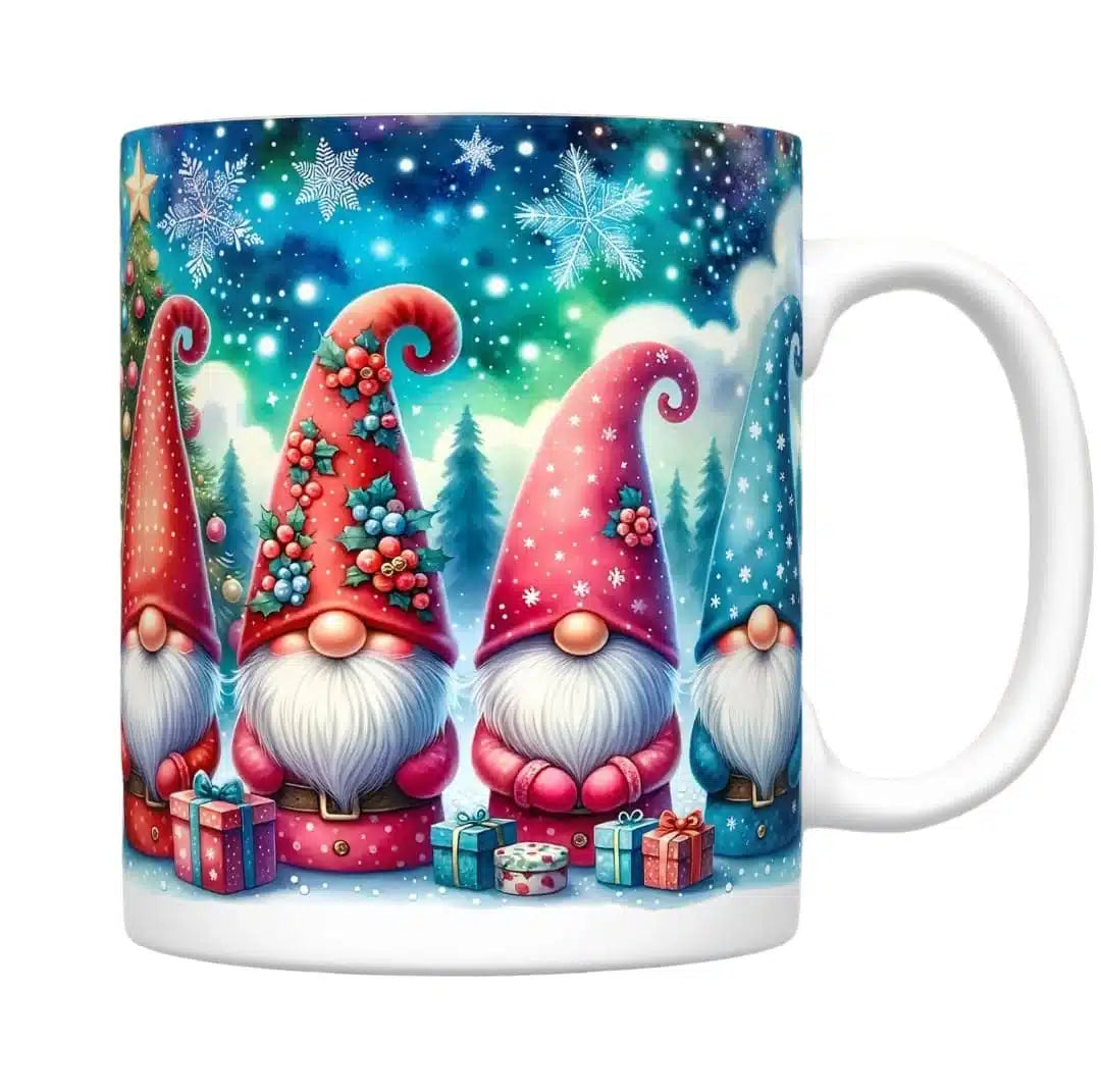 Cana personalizata, Gnom de Craciun Model 3, Ceramica, Alb, 350 ml