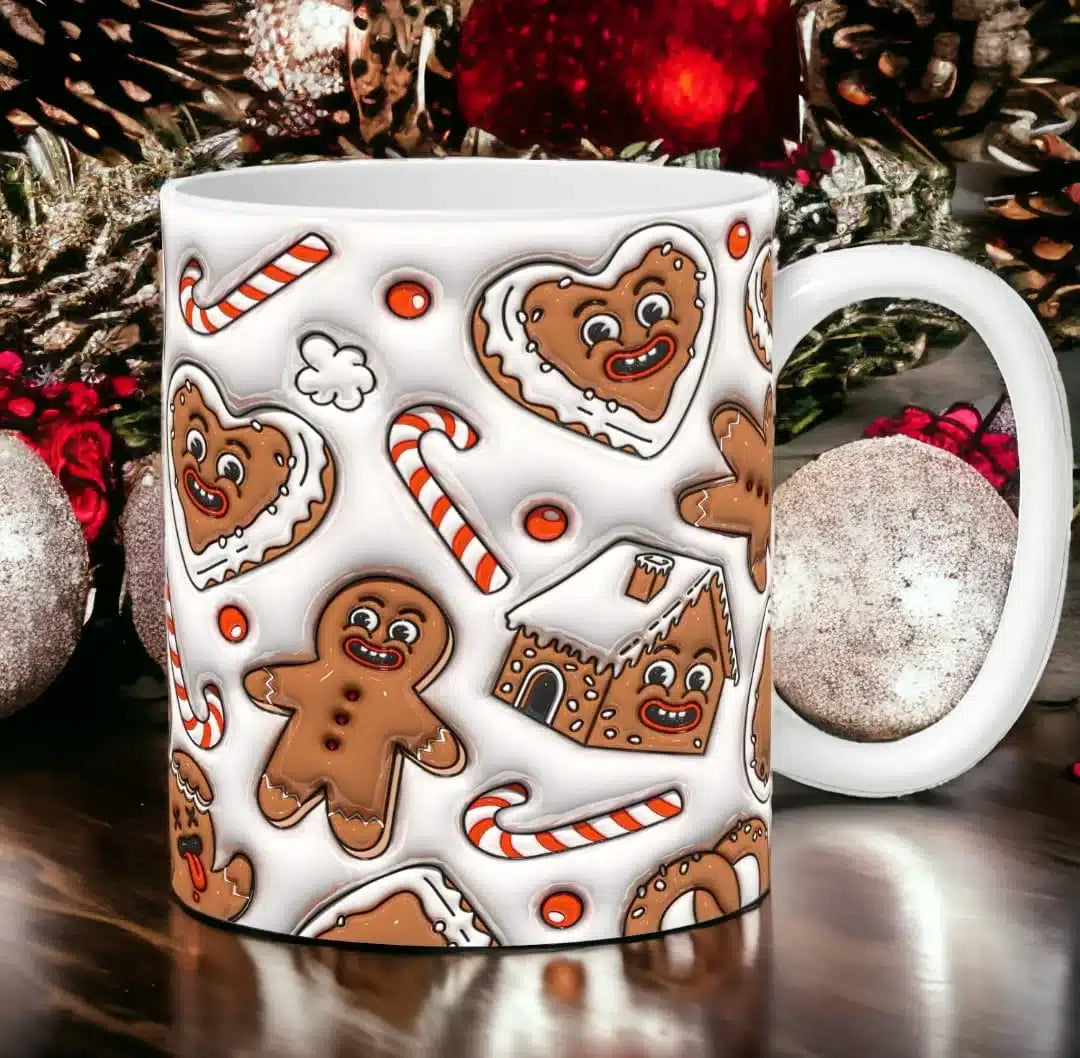 Cana personalizata, Turta dulce de Craciun Model 3, Ceramica, Alb, 350 ml