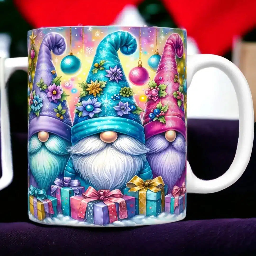Cana personalizata, Gnom de Craciun Model 5, Ceramica, Alb, 350 ml