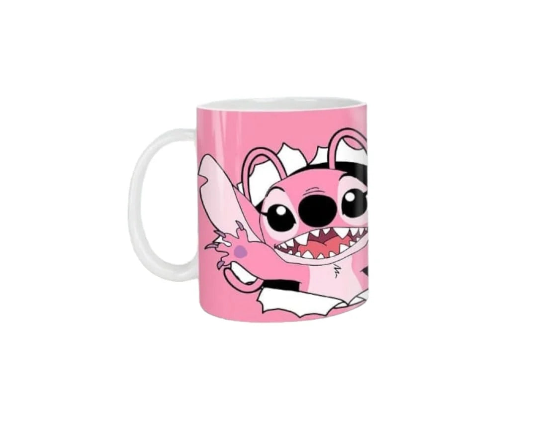 Cana personalizata, Stitch Roz Model 2, Ceramica, Alb, 350 ml