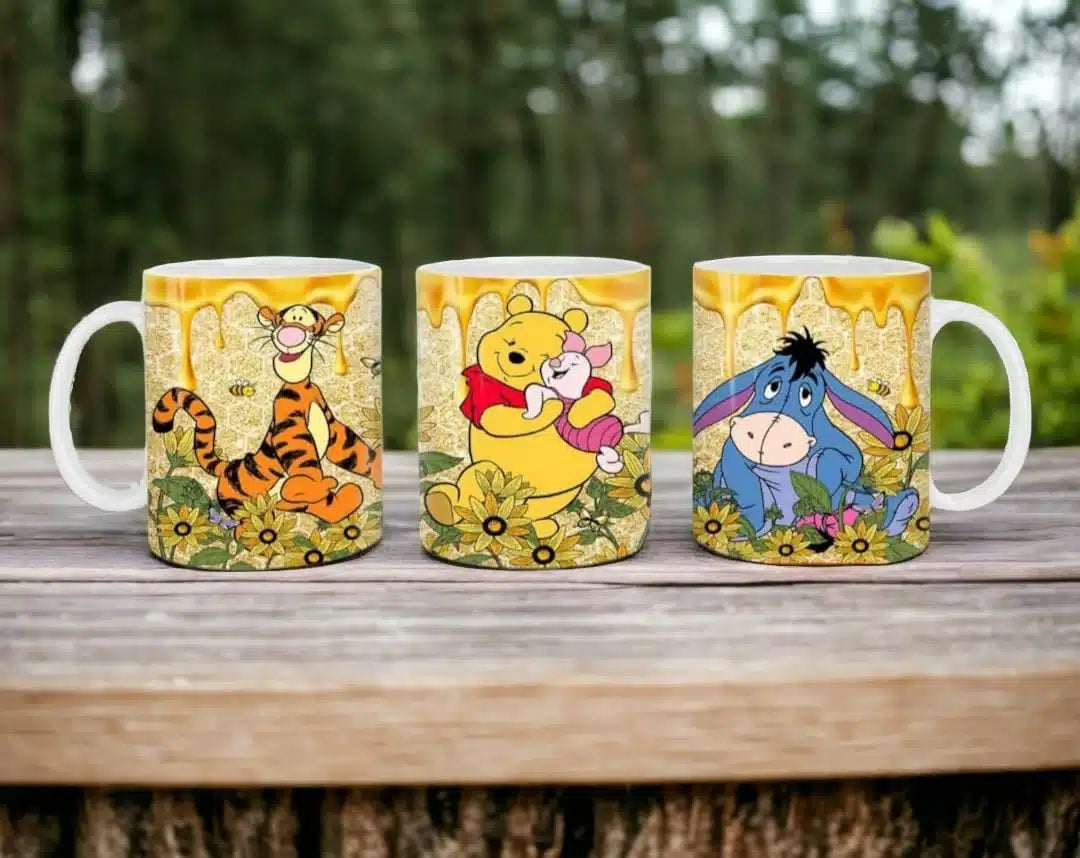 Cana personalizata, Winnie the Pooh si prietenii, Ceramica, Alb, 350 ml