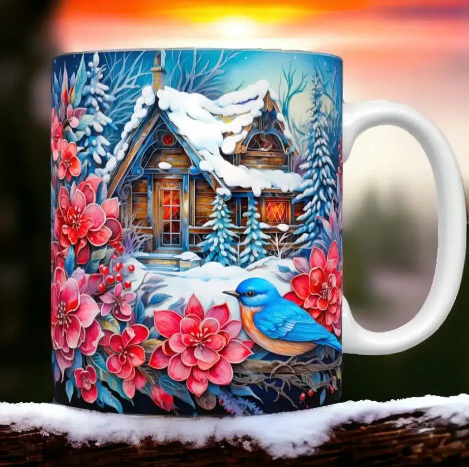 Cana personalizata, Casuta de Craciun, Ceramica, Alb, 350 ml