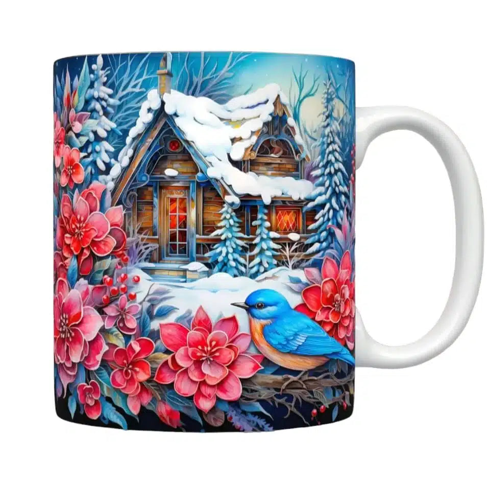Cana personalizata, Casuta de Craciun, Ceramica, Alb, 350 ml