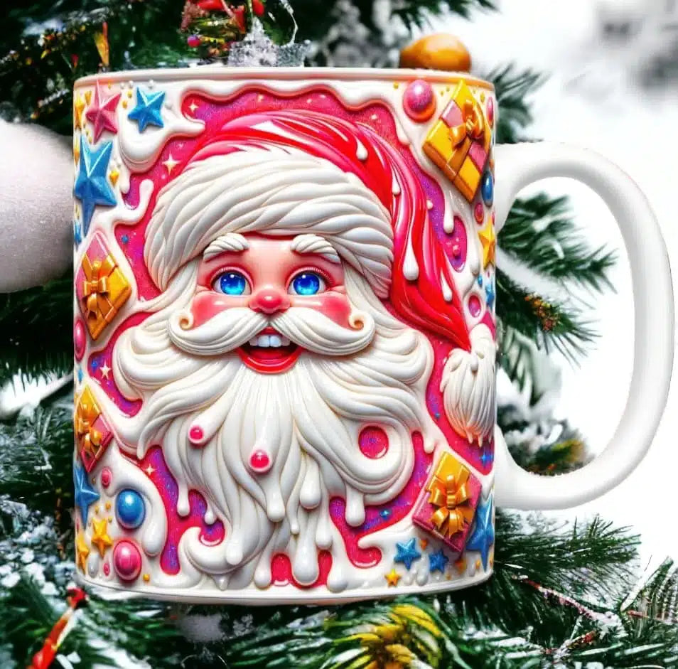 Cana personalizata, Mos Craciun Model 18, Ceramica, Alb, 350 ml
