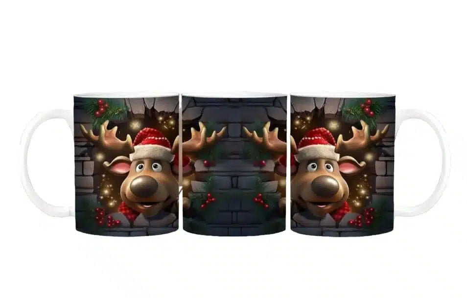 Cana personalizata, Cerb de Craciun Model 2, Ceramica, Alb, 350 ml