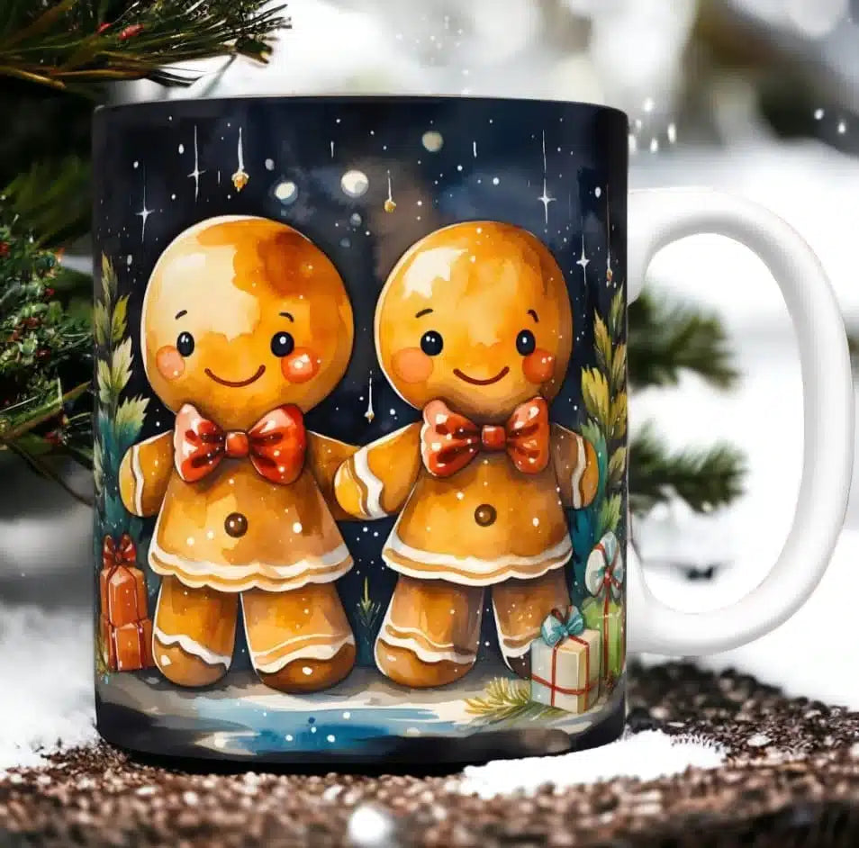 Cana personalizata, Turta dulce de Craciun Model 12, Ceramica, Alb, 350 ml