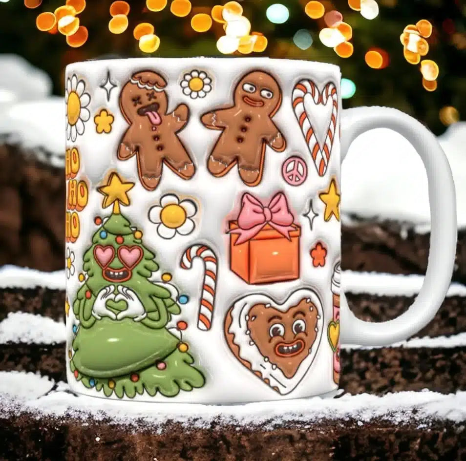 Cana personalizata, Turta dulce de Craciun Model 11, Ceramica, Alb, 350 ml