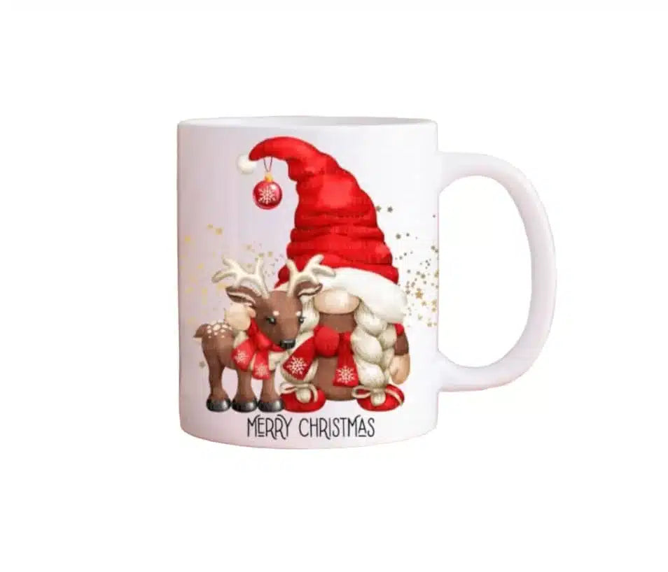 Cana personalizata, Gnom de Craciun Model 12, Ceramica, Alb, 350 ml