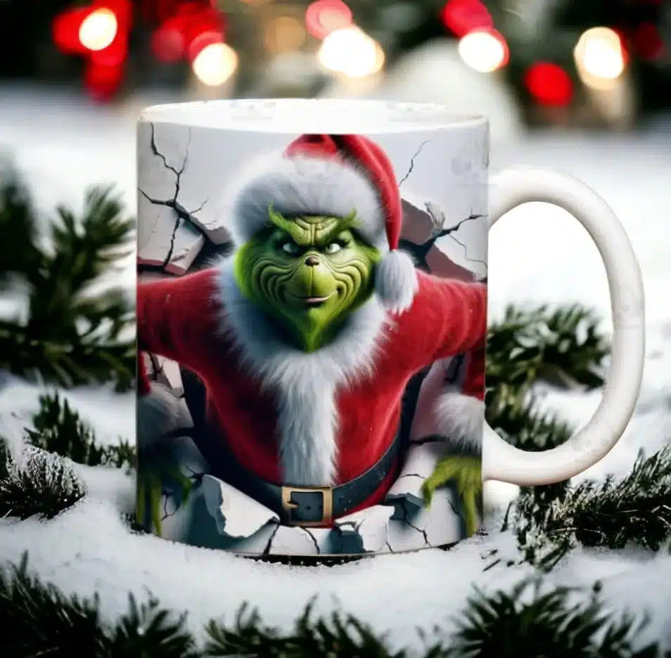 Cana personalizata, Grinch de Craciun Model 20, Ceramica, Alb, 350 ml