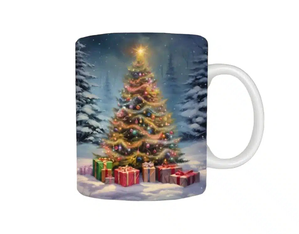 Cana personalizata, Brad de Craciun Model 8, Ceramica, Alb, 350 ml