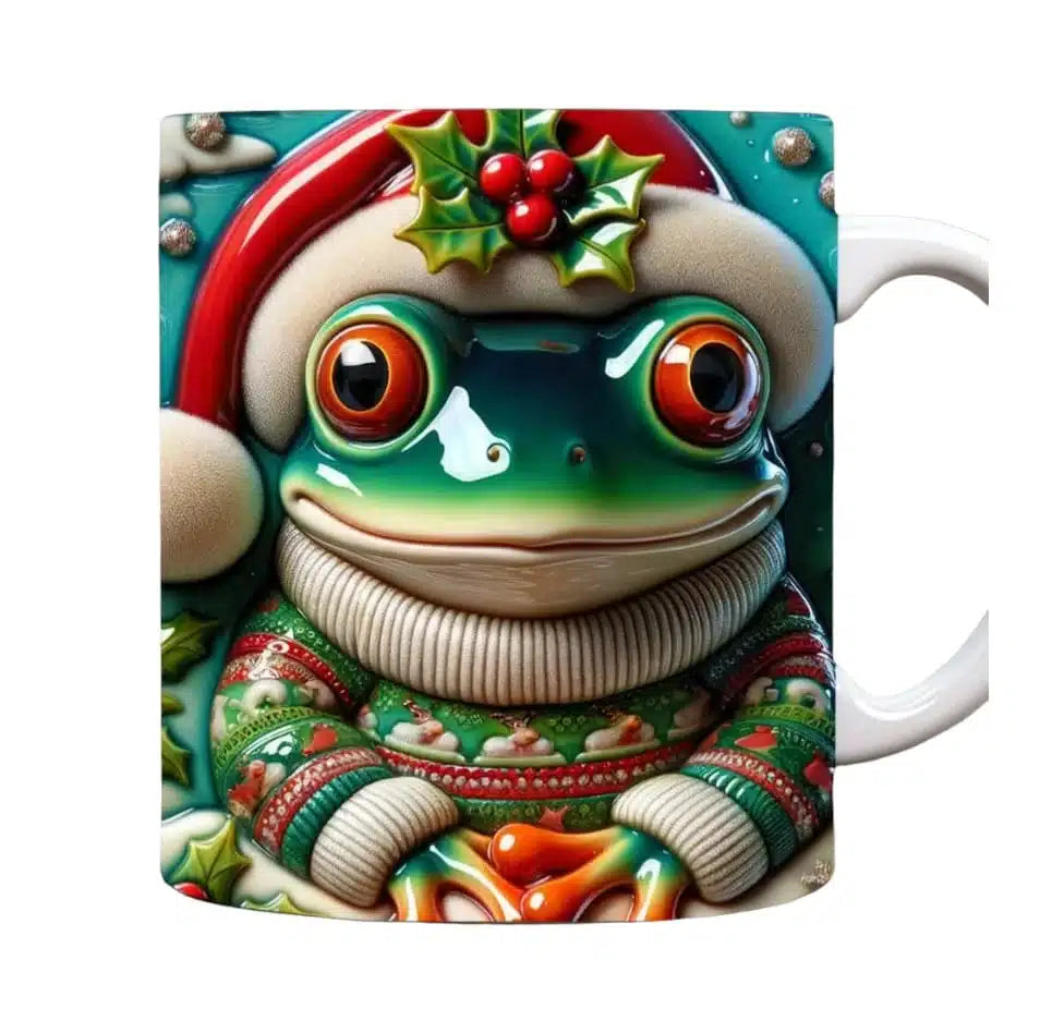 Cana personalizata, Broscuta de Craciun, Ceramica, Alb, 350 ml