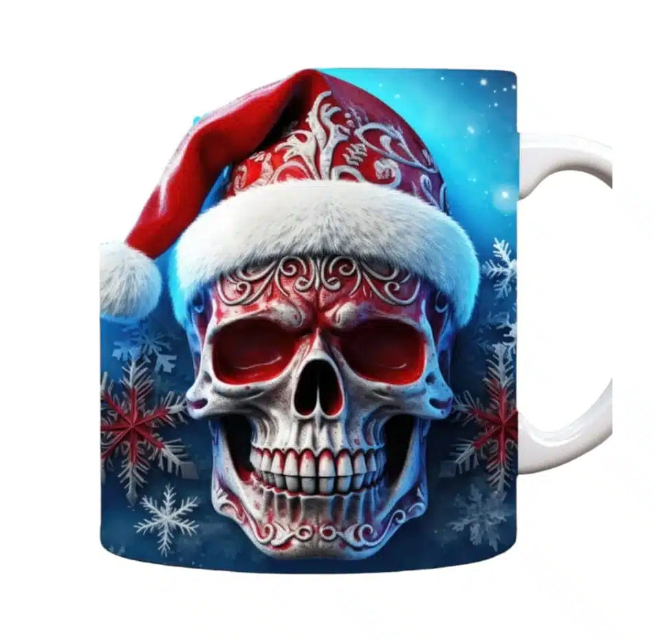 Cana personalizata, Craniu de Craciun, Ceramica, Alb, 350 ml