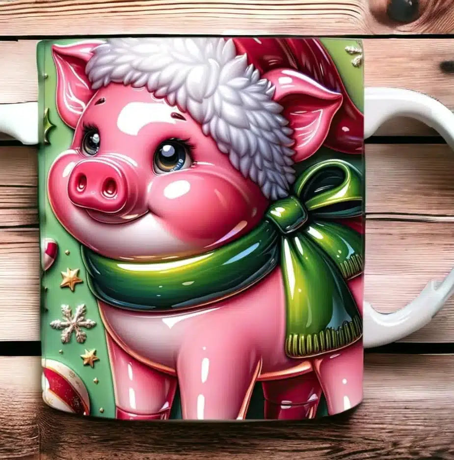 Cana personalizata, Purcelus de Craciun Model 2, Ceramica, Alb, 350 ml
