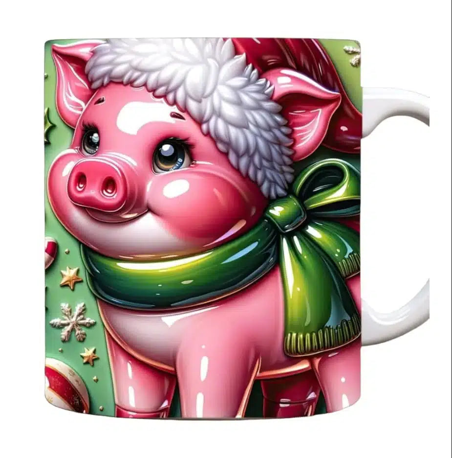 Cana personalizata, Purcelus de Craciun Model 2, Ceramica, Alb, 350 ml