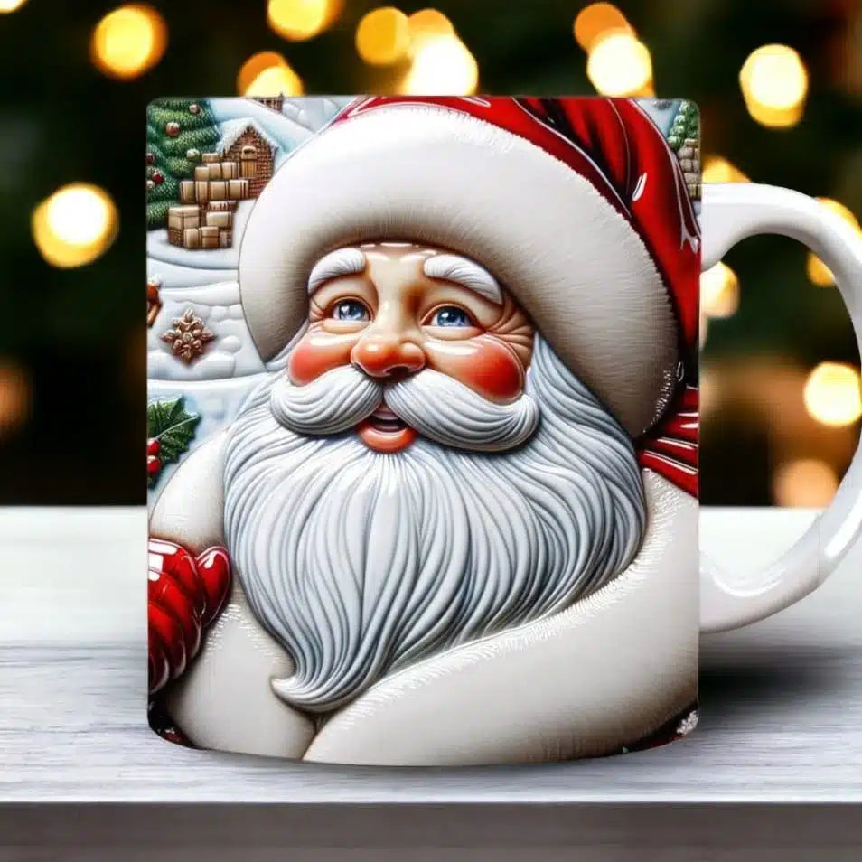 Cana personalizata, Mos Craciun Model 51, Ceramica, Alb, 350 ml