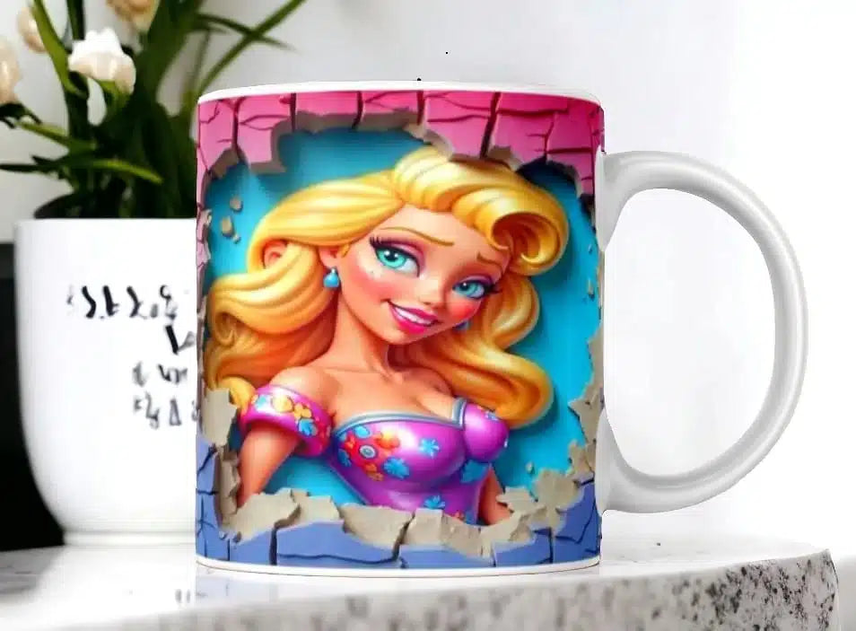 Cana personalizata, Barbie, Ceramica, Alb, 350