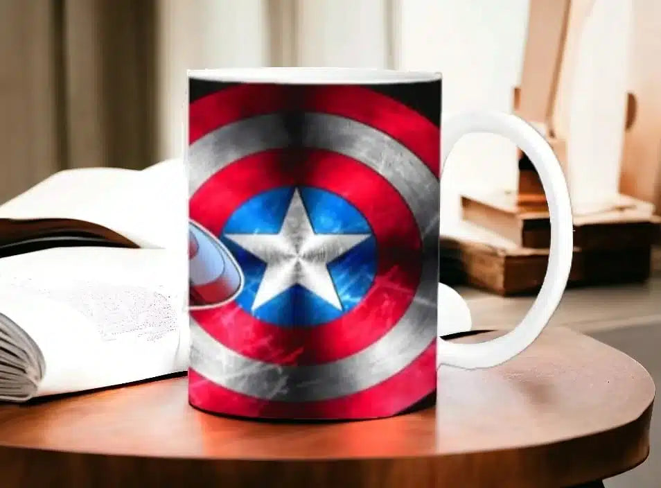 Cana personalizata, Captain America Model 2, Ceramica, Alb, 350 ml