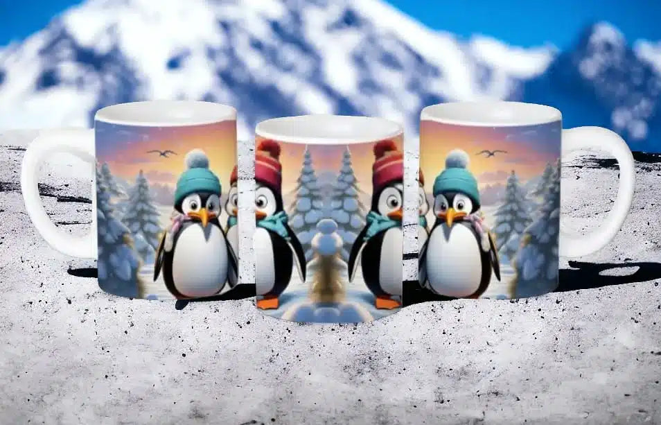 Cana personalizata, Pinguin Model 7, Ceramica, Alb, 350 ml