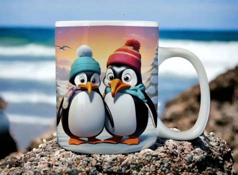 Cana personalizata, Pinguin Model 7, Ceramica, Alb, 350 ml