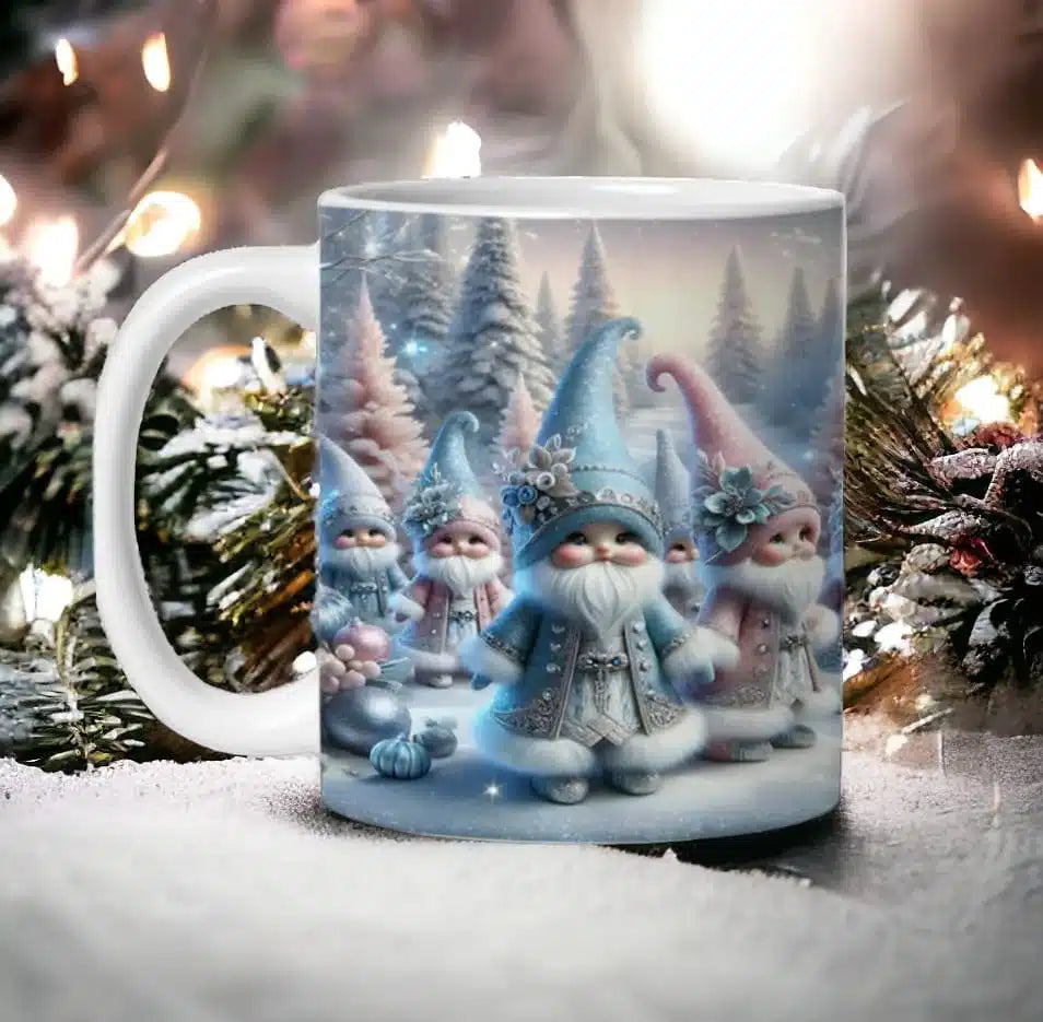 Cana personalizata, Gnom de Craciun Model 21, Ceramica, Alb, 350 ml