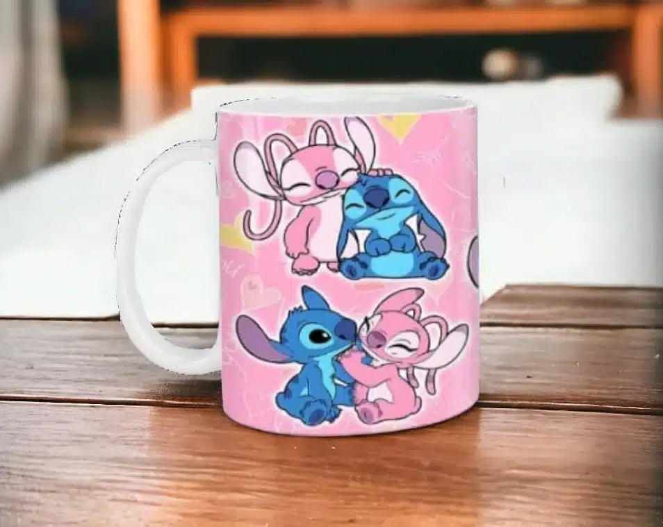 Cana personalizata, Love Stitch and Angel Model 2, Ceramica, Alb, 350 ml