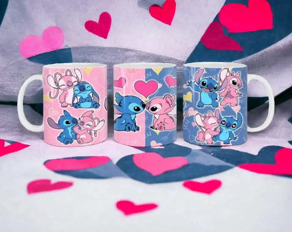 Cana personalizata, Love Stitch and Angel Model 2, Ceramica, Alb, 350 ml