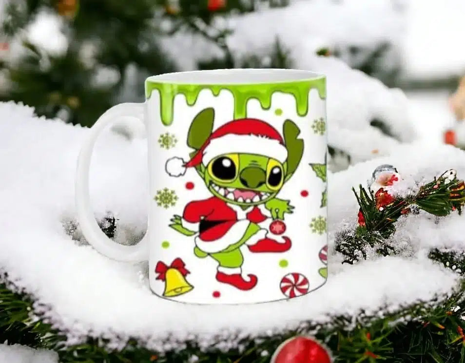 Cana personalizata, Stitch mode Grinch Model 2, Ceramica, Alb, 350 ml