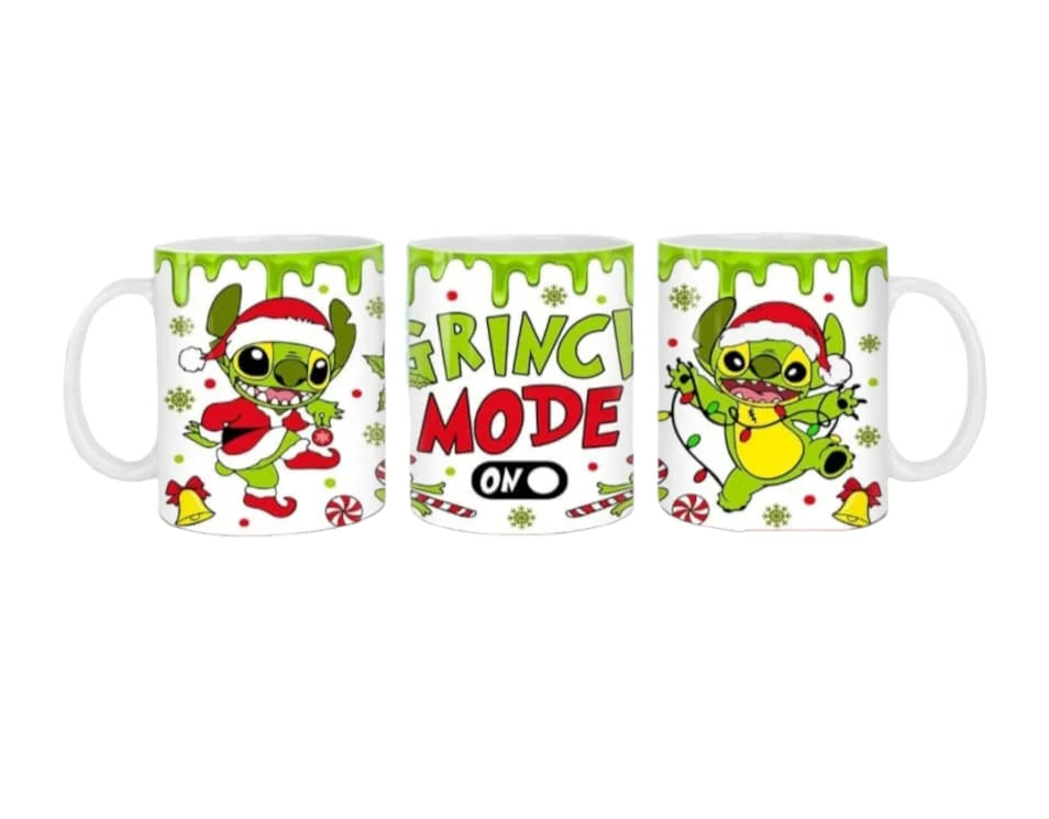 Cana personalizata, Stitch mode Grinch Model 2, Ceramica, Alb, 350 ml