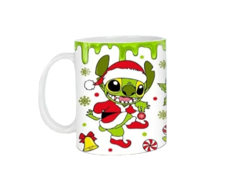 Cana personalizata, Stitch mode Grinch Model 2, Ceramica, Alb, 350 ml