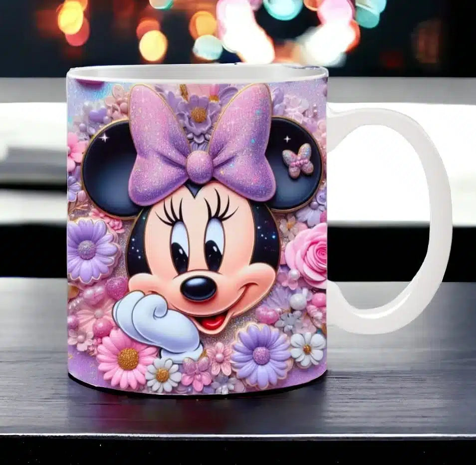 Cana personalizata, Minnie Mouse Mov, Ceramica, Alb, 350 ml