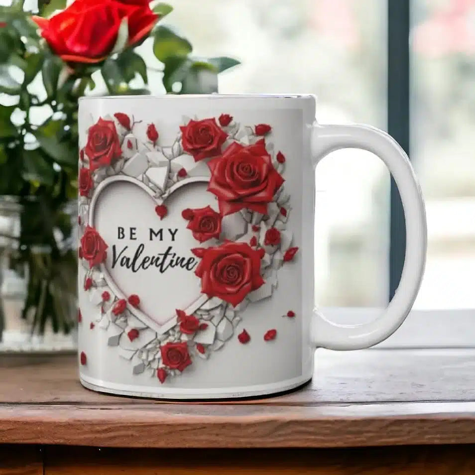 Cana personalizata, Be My Valentine, Ceramica, Alb, 350 ml