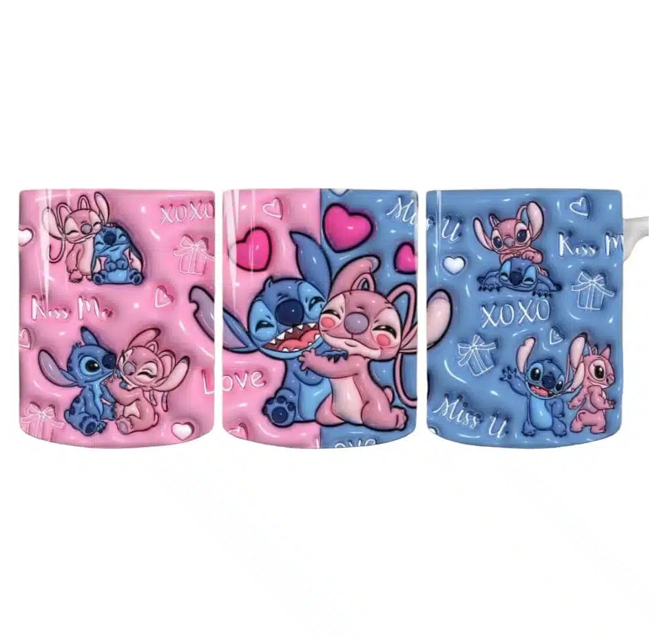 Cana personalizata, Stitch and Angel Valentine Day, Ceramica, Alb, 350 ml
